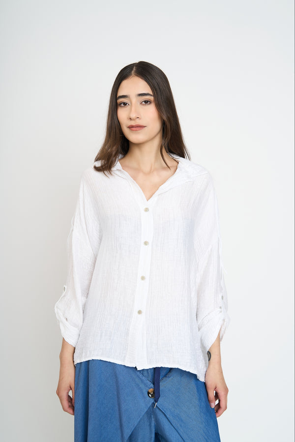 Blusa Mujer Gloria Cuello con solapa Blanco Lineatre