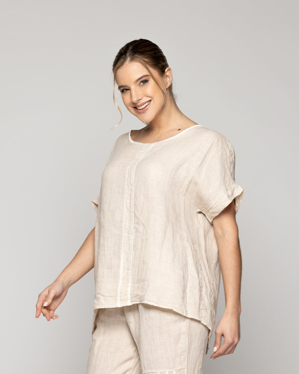 Blusa Mujer Bianca Manga Corta Beige Lineatre