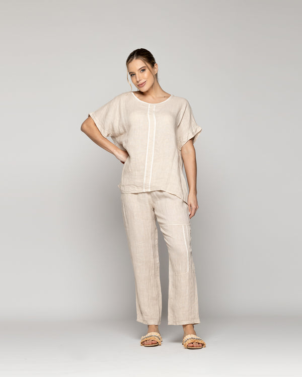 Blusa Mujer Bianca Manga Corta Beige Lineatre