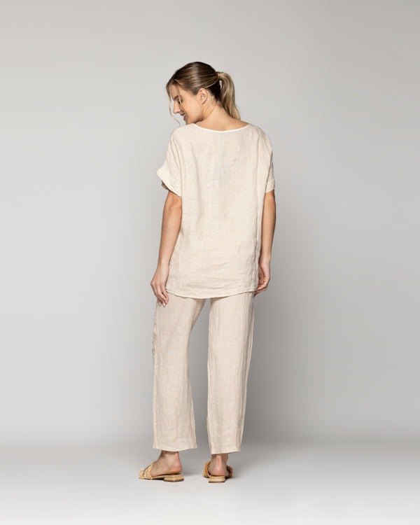 Blusa Mujer Bianca Manga Corta Beige Lineatre