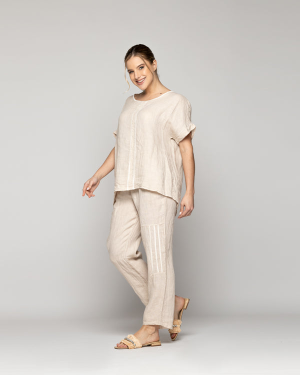 Blusa Mujer Bianca Manga Corta Beige Lineatre