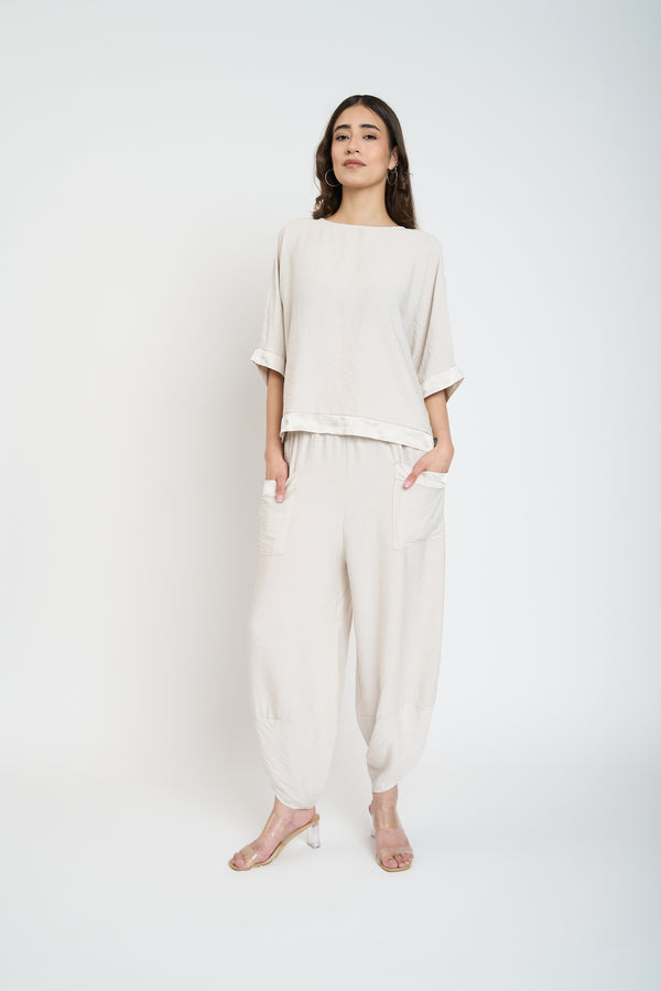Pantalón Mujer Paz Largo Tiro Alto Beige Lineatre