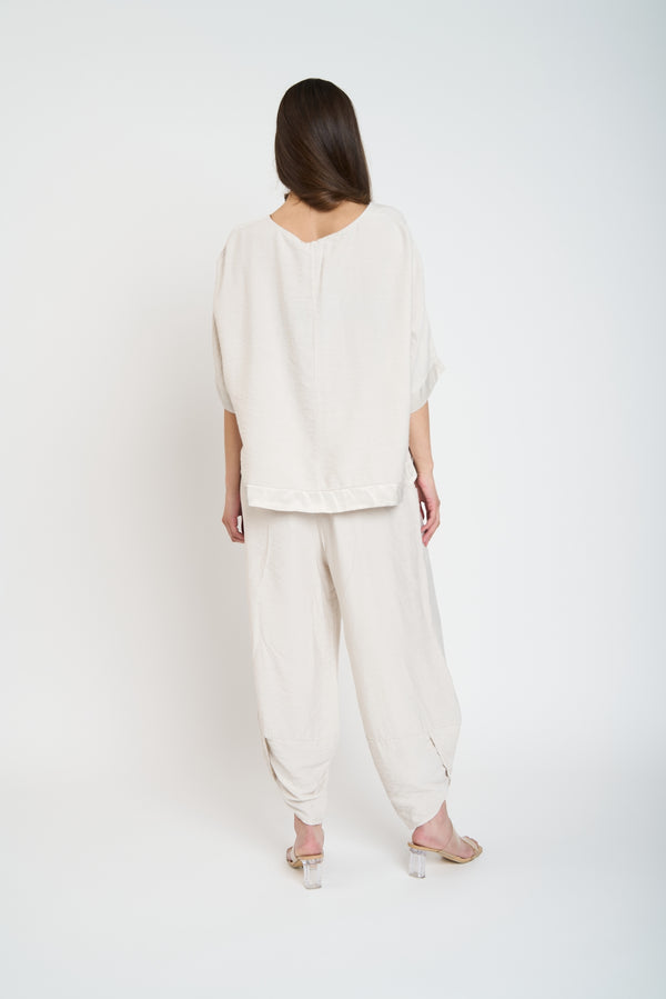 Pantalón Mujer Paz Largo Tiro Alto Beige Lineatre