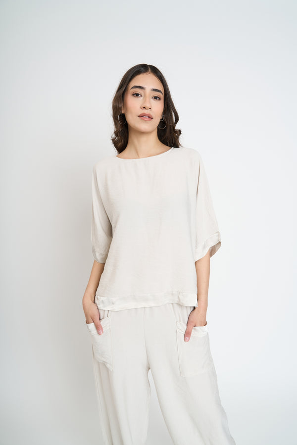 Blusa Mujer Clara Cuello redondo Beige Lineatre