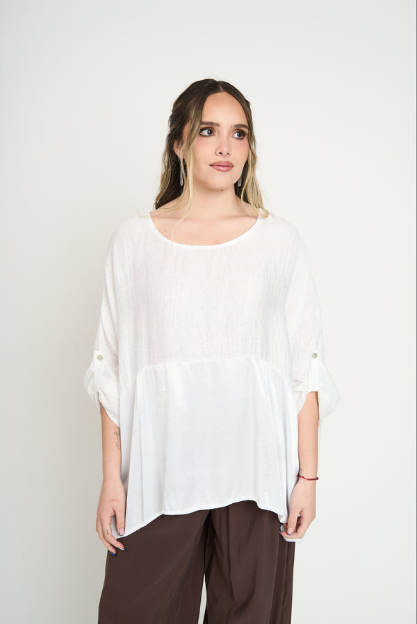 Blusa Mujer Maia Cuello redondo Blanco Lineatre