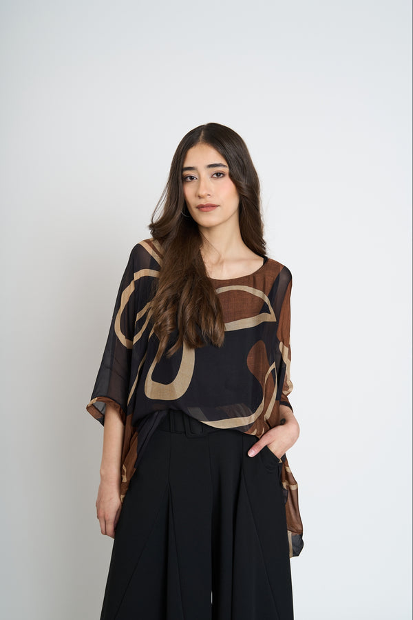 Blusa Mujer Lara Cuello redondo Chocolate Lineatre