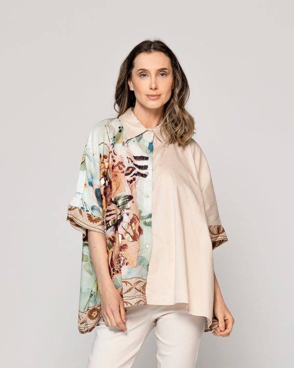 Camisa Mujer Blake Algodón Con Estampado Animal Beige Lineatre