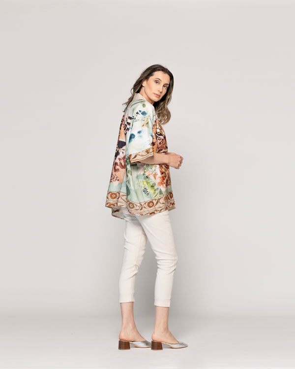 Camisa Mujer Blake Algodón Con Estampado Animal Beige Lineatre