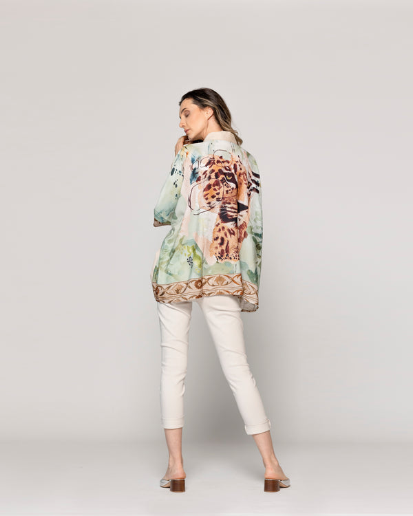 Camisa Mujer Blake Algodón Con Estampado Animal Beige Lineatre