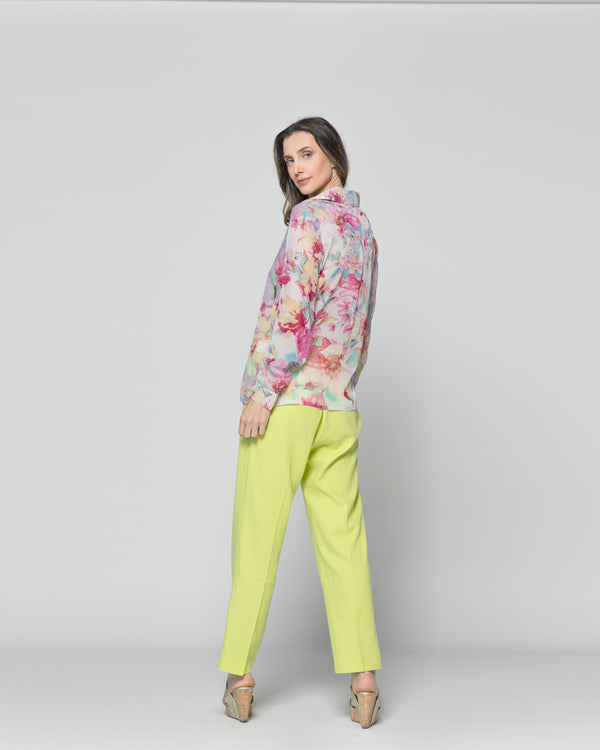 Blusa Mujer Betzaida Estampado De Flores Y Botones De Perlas Lila Lineatre