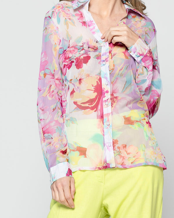 Blusa Mujer Betzaida Estampado De Flores Y Botones De Perlas Lila Lineatre