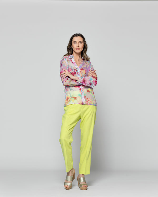 Blusa Mujer Betzaida Estampado De Flores Y Botones De Perlas Lila Lineatre