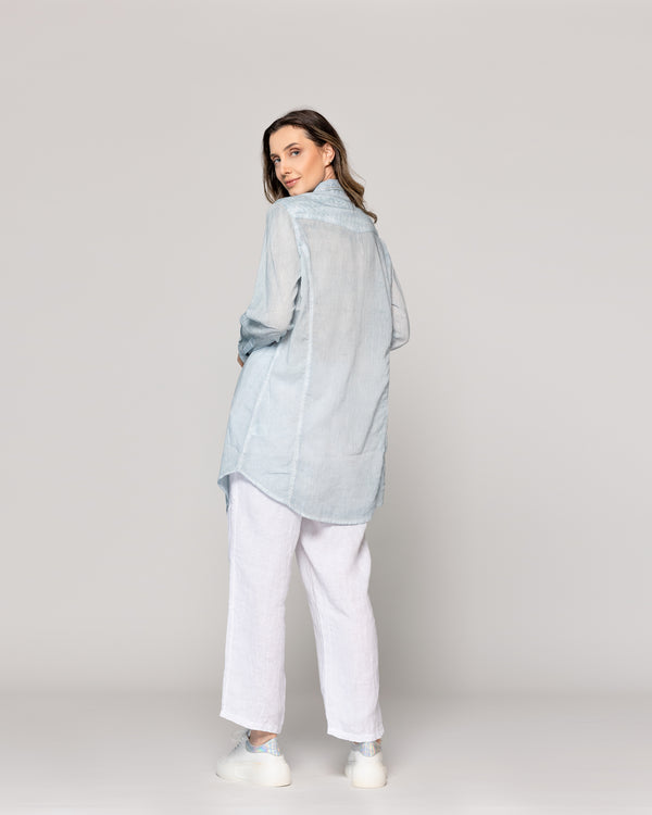 Blusa Mujer Biddy  Larga Tipo Jeans Bolsillo Frontal Y Detalle Lentejuelas Celeste Lineatre