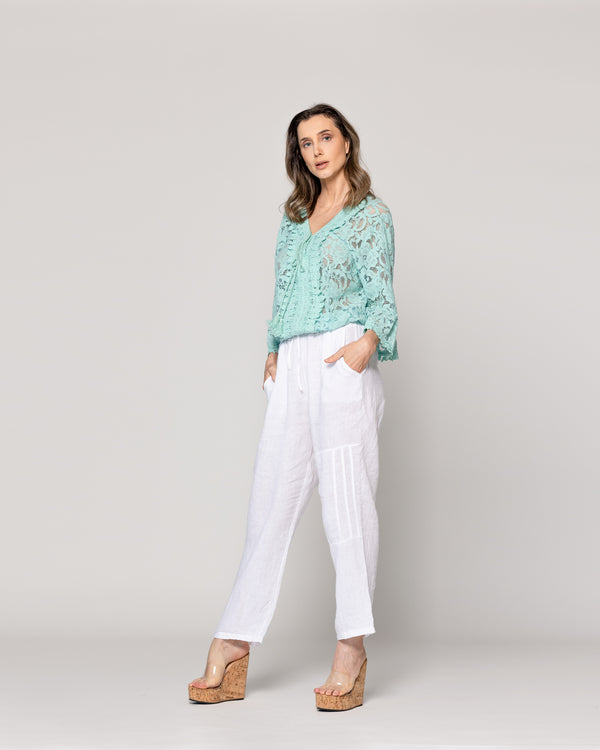 Blusa Mujer Begoña De Encaje Florar Escote V Celeste Lineatre