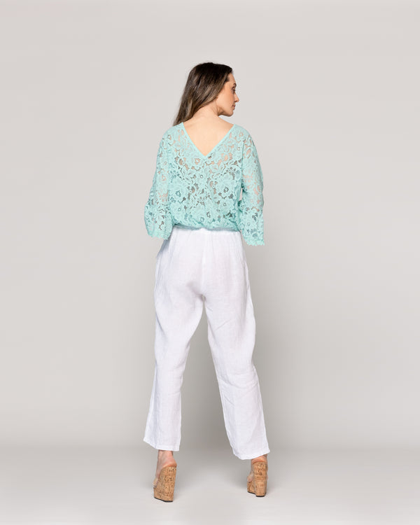 Blusa Mujer Begoña De Encaje Florar Escote V Celeste Lineatre