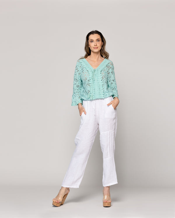 Blusa Mujer Begoña De Encaje Florar Escote V Celeste Lineatre