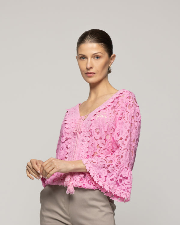 Blusa Mujer Begoña De Encaje Florar Escote V Rosada Lineatre