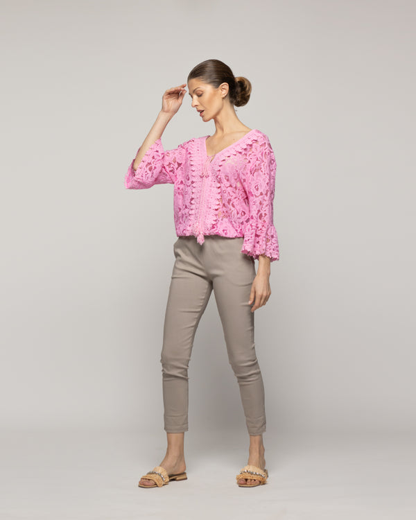 Blusa Mujer Begoña De Encaje Florar Escote V Rosada Lineatre