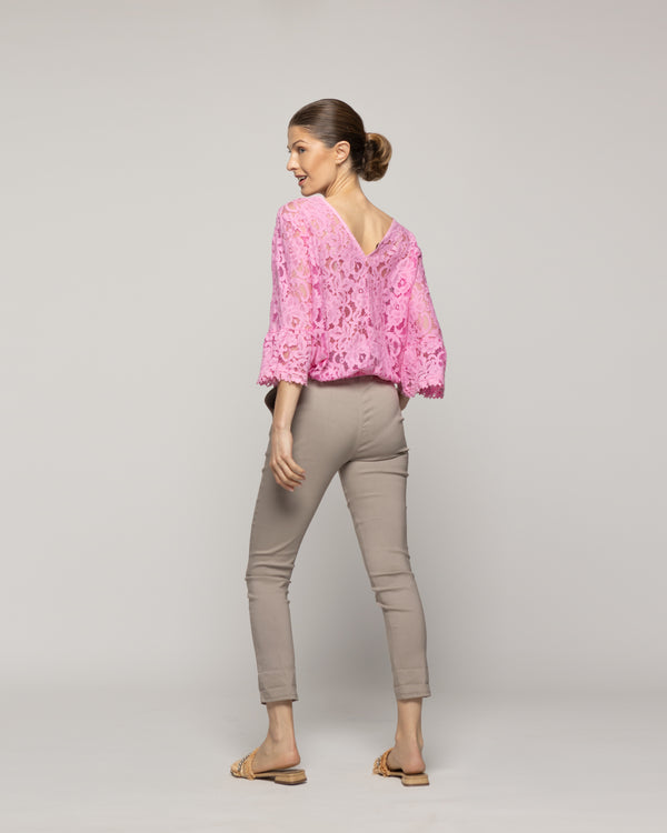 Blusa Mujer Begoña De Encaje Florar Escote V Rosada Lineatre