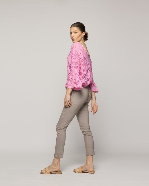 Blusa Mujer Begoña De Encaje Florar Escote V Rosada Lineatre