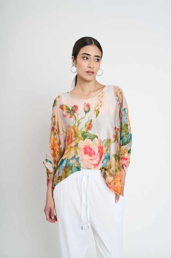 Blusa Mujer Silvia Cuello redondo Beige Lineatre