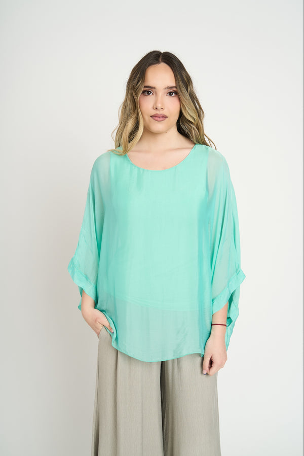Blusa Mujer Cecilia Cuello redondo Agua Lineatre