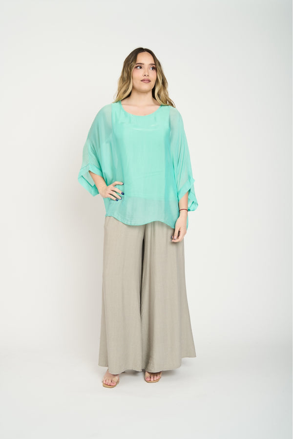 Blusa Mujer Cecilia Cuello redondo Agua Lineatre