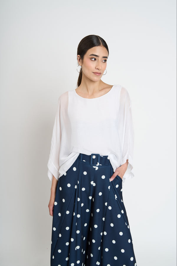 Blusa Mujer Cecilia Cuello redondo Blanco Lineatre