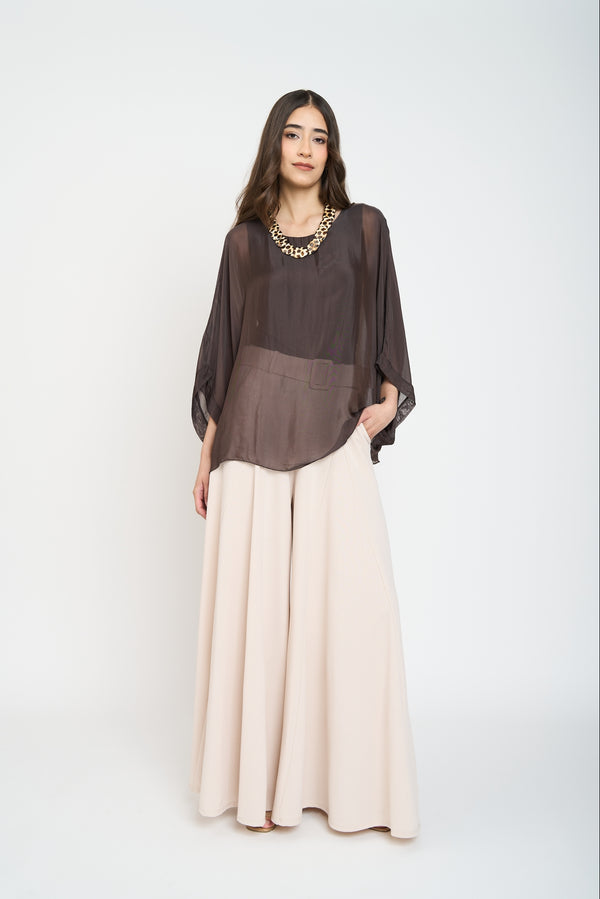 Blusa Mujer Cecilia Cuello redondo Chocolate Lineatre