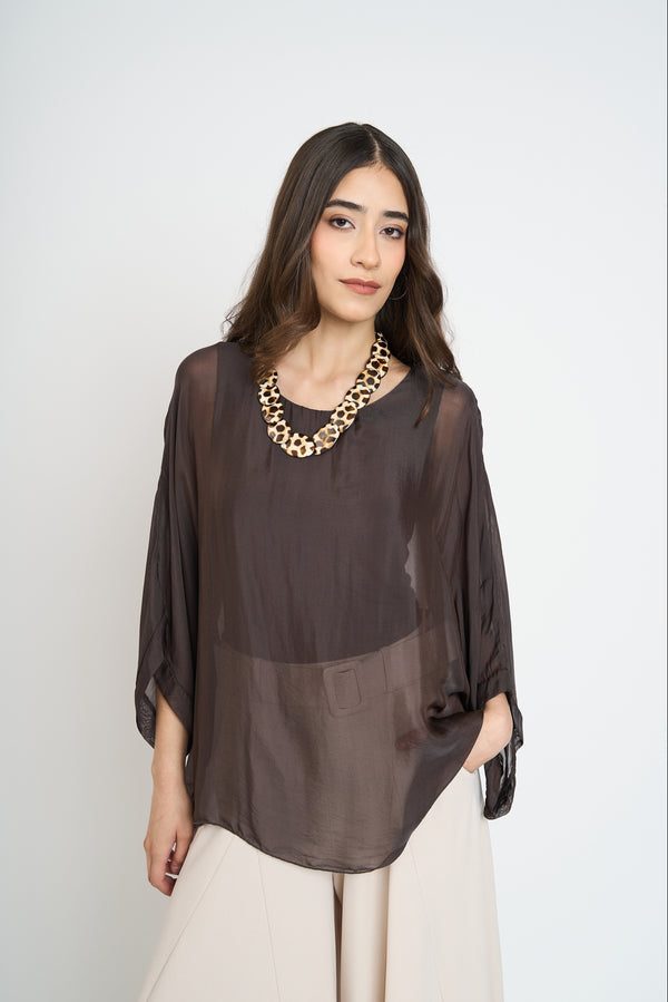 Blusa Mujer Cecilia Cuello redondo Chocolate Lineatre