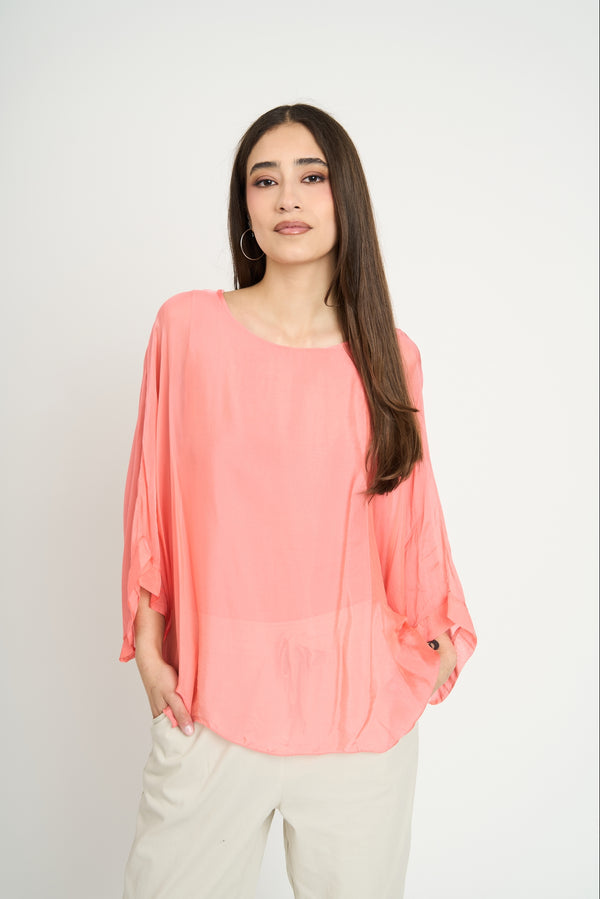 Blusa Mujer Cecilia Cuello redondo Coral Lineatre