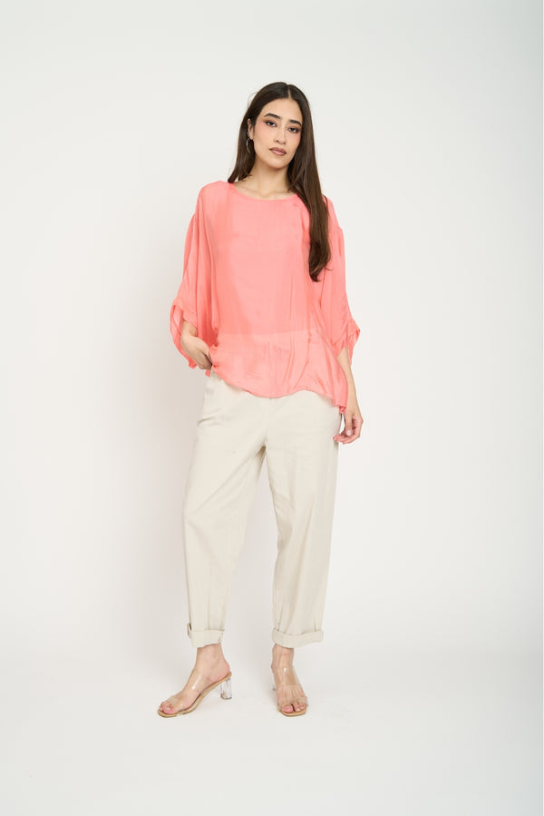 Blusa Mujer Cecilia Cuello redondo Coral Lineatre