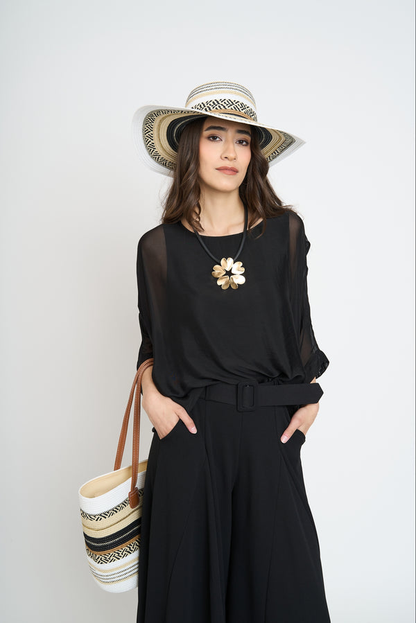 Blusa Mujer Cecilia Cuello redondo Negro Lineatre