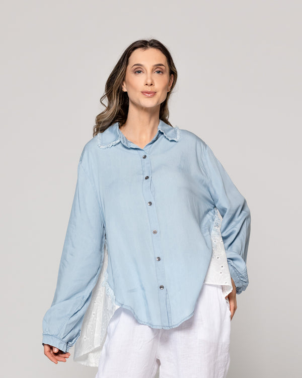 Blusa Mujer Becca Camisera Con Broderie Celeste Lineatre
