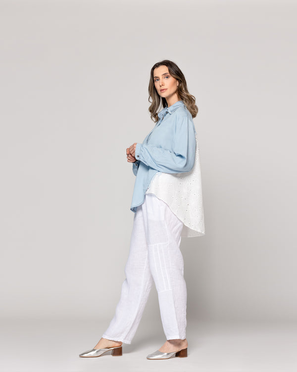 Blusa Mujer Becca Camisera Con Broderie Celeste Lineatre