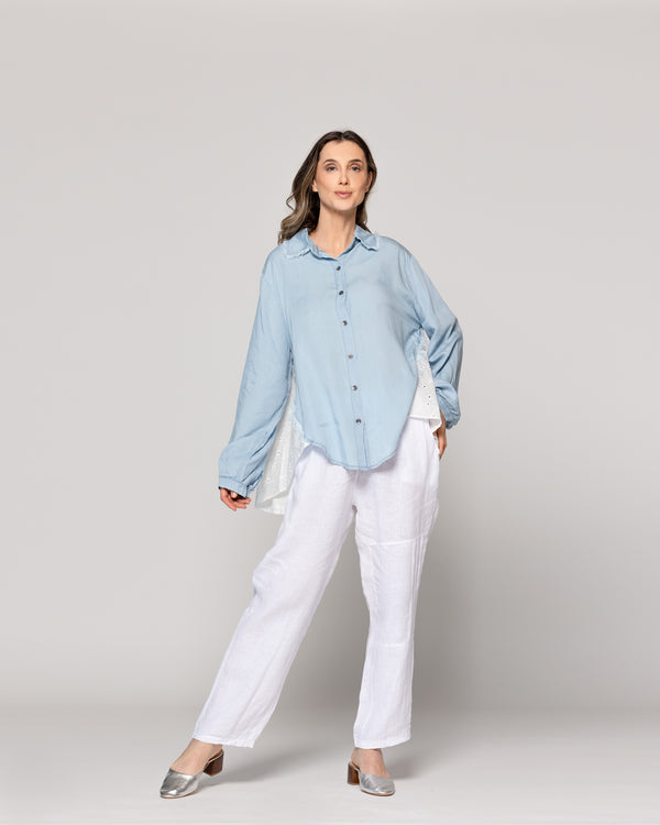 Blusa Mujer Becca Camisera Con Broderie Celeste Lineatre