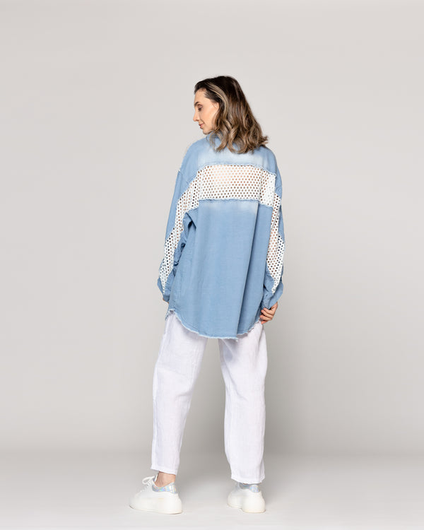 Camisa Mujer Lavinia Oversize Con Detalle Calado Celeste Lineatre