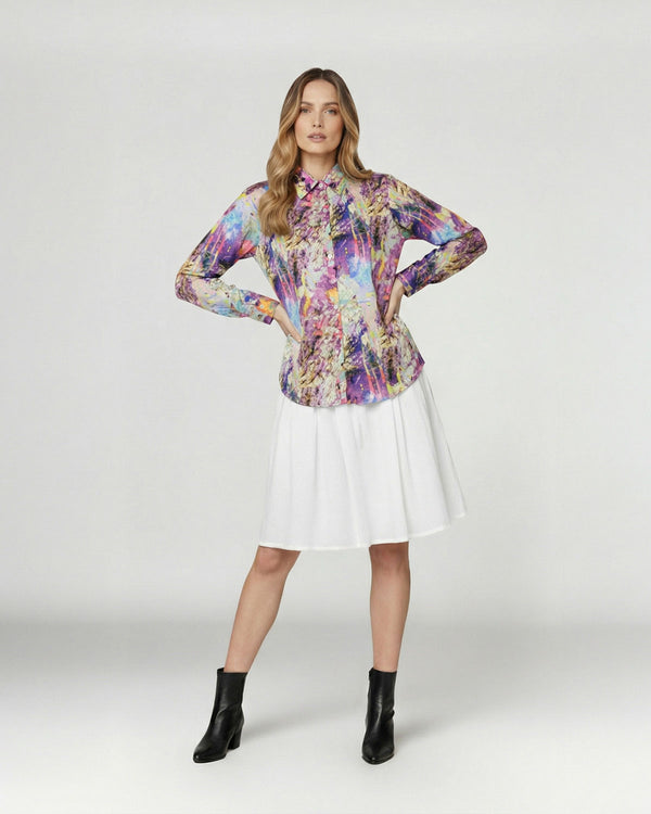 Blusón Mujer Agnese Regular Cuello tipo camisa Manga larga Lila Lineatre