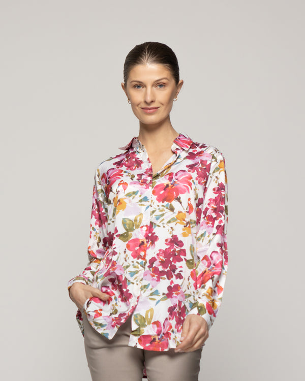 Blusón Mujer Beila Camisero Estampado Abstracto Artístico Crudo Lineatre