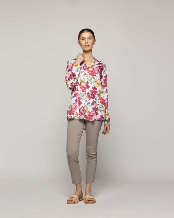 Blusón Mujer Beila Camisero Estampado Abstracto Artístico Crudo Lineatre