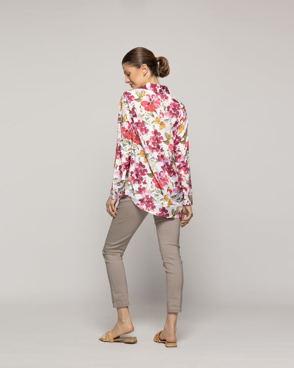 Blusón Mujer Beila Camisero Estampado Abstracto Artístico Crudo Lineatre