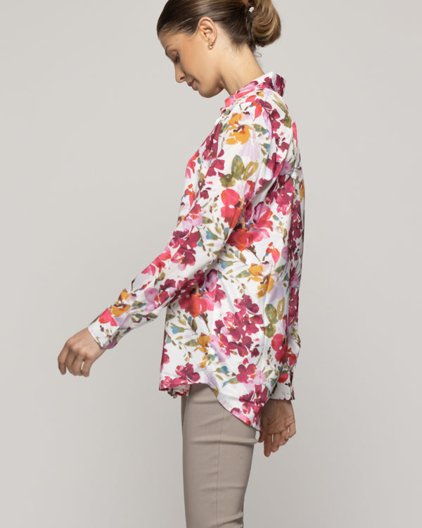 Blusón Mujer Beila Camisero Estampado Abstracto Artístico Crudo Lineatre