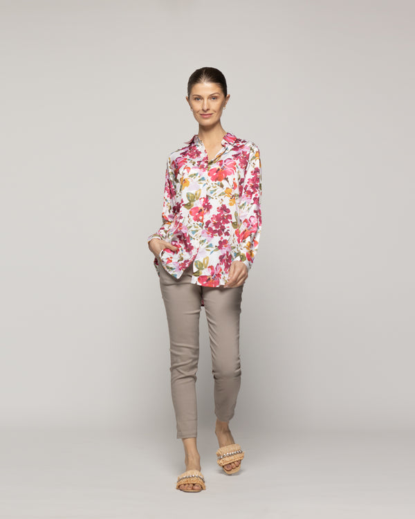 Blusón Mujer Beila Camisero Estampado Abstracto Artístico Crudo Lineatre