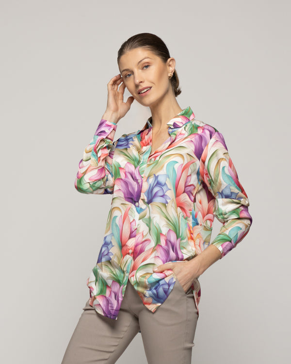 Blusón Mujer Beila Camisero Estampado Abstracto Artístico Multicolor Lineatre