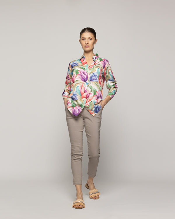 Blusón Mujer Beila Camisero Estampado Abstracto Artístico Multicolor Lineatre