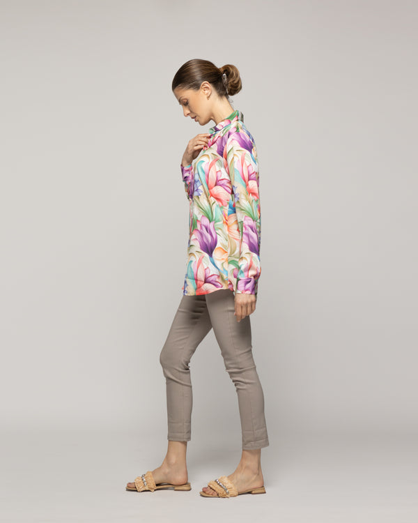 Blusón Mujer Beila Camisero Estampado Abstracto Artístico Multicolor Lineatre