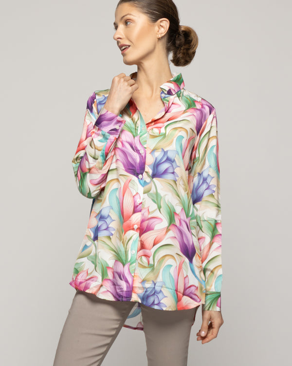 Blusón Mujer Beila Camisero Estampado Abstracto Artístico Multicolor Lineatre
