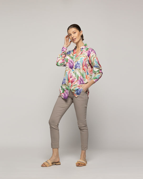 Blusón Mujer Beila Camisero Estampado Abstracto Artístico Multicolor Lineatre