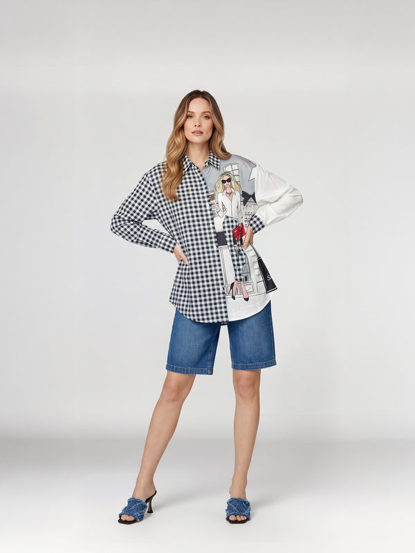 Blusa Mujer Clara Blanco/Negro Lineatré