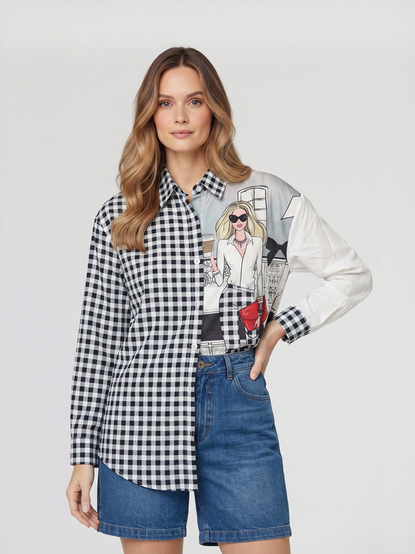 Blusa Mujer Clara Blanco/Negro Lineatré